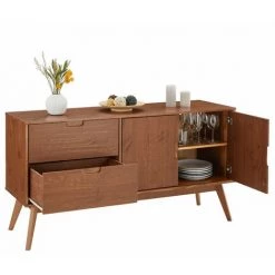 IDIMEX Buffet TIVOLI Design Vintage Scandinave Nordique Commode Bahut Vaisselier 2 Tiroirs 2 Portes, Pin Massif Finition Brun Foncé - Couleur Châtaigne -Buffet et enfilade Soldes 50042603 4