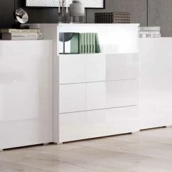 DECO IN PARIS Buffet Commodes 2 Portes 3 Tiroirs Blanc Laqué Avec LED - MARCEL - Blanc -Buffet et enfilade Soldes 50042876 3