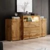 DECO IN PARIS Buffet Commodes 2 Portes 3 Tiroirs Chêne Avec LED - MARCEL - Bois Clair