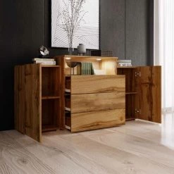 DECO IN PARIS Buffet Commodes 2 Portes 3 Tiroirs Chêne Avec LED - MARCEL - Bois Clair -Buffet et enfilade Soldes 50042887 2