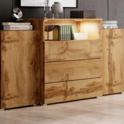 DECO IN PARIS Buffet Commodes 2 Portes 3 Tiroirs Chêne Avec LED - MARCEL - Bois Clair -Buffet et enfilade Soldes 50042887 3