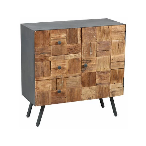 M-S Buffet 1 Porte Et 3 Tiroirs En Bois Et Métal Gris - HOUSTON 1 M-S Buffet 1 Porte Et 3 Tiroirs En Bois Et Métal Gris - HOUSTON