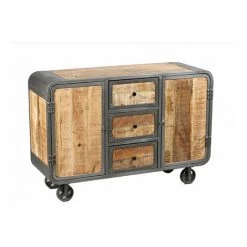M-S Buffet Sur Roulettes En Bois Naturel Et Métal Gris - NEVADA