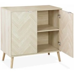 ALICE'S HOME Buffet De Rangement - Impériale - Décor Bois Chevrons, 2 Portes, Pieds Compas, 80 X 39,5 X 80cm - Bois -Buffet et enfilade Soldes 50094866 3