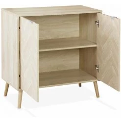 ALICE'S HOME Buffet De Rangement - Impériale - Décor Bois Chevrons, 2 Portes, Pieds Compas, 80 X 39,5 X 80cm - Bois -Buffet et enfilade Soldes 50094866 4
