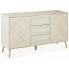 ALICE'S GARDEN Buffet De Rangement - Impériale - Décor Bois Chevrons. 2 Portes. 3 Tiroirs. Pieds Compas. 140 X 39.5 X 80cm - Bois