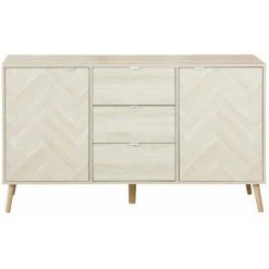 ALICE'S GARDEN Buffet De Rangement - Impériale - Décor Bois Chevrons. 2 Portes. 3 Tiroirs. Pieds Compas. 140 X 39.5 X 80cm - Bois -Buffet et enfilade Soldes 50094880 2