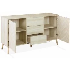 ALICE'S GARDEN Buffet De Rangement - Impériale - Décor Bois Chevrons. 2 Portes. 3 Tiroirs. Pieds Compas. 140 X 39.5 X 80cm - Bois -Buffet et enfilade Soldes 50094880 3