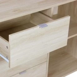 ALICE'S GARDEN Buffet De Rangement - Impériale - Décor Bois Chevrons. 2 Portes. 3 Tiroirs. Pieds Compas. 140 X 39.5 X 80cm - Bois -Buffet et enfilade Soldes 50094880 4