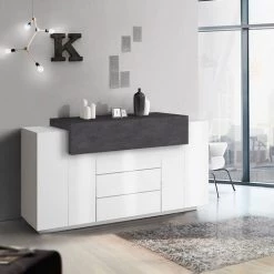AHD AMAZING HOME DESIGN Buffet 2 Portes 3 Tiroirs Compartiment Rabattable Salon Coro Kaip Ardesia