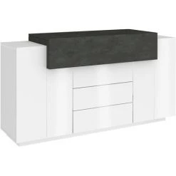 AHD AMAZING HOME DESIGN Buffet 2 Portes 3 Tiroirs Compartiment Rabattable Salon Coro Kaip Ardesia -Buffet et enfilade Soldes 50208852 3