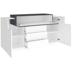 AHD AMAZING HOME DESIGN Buffet 2 Portes 3 Tiroirs Compartiment Rabattable Salon Coro Kaip Ardesia -Buffet et enfilade Soldes 50208852 4