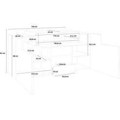 AHD AMAZING HOME DESIGN Buffet 2 Portes 3 Tiroirs Compartiment Rabattable Salon Coro Kaip Ardesia -Buffet et enfilade Soldes 50208852 5