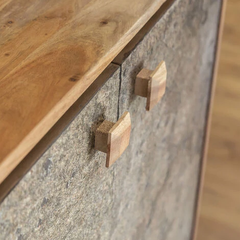 MADE IN MEUBLES Petit Buffet En Bois D'acacia Et Pierre Côme - Marron 4 MADE IN MEUBLES Petit Buffet En Bois D'acacia Et Pierre Côme - Marron – Image 4