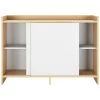 FURCHEN Meuble Armoire Buffet De Rangement Pour Jouets Étagère Livres En Bois Avec 4 Étagères 2 Portes Blanc Coulissantes 108x75,5x30cm