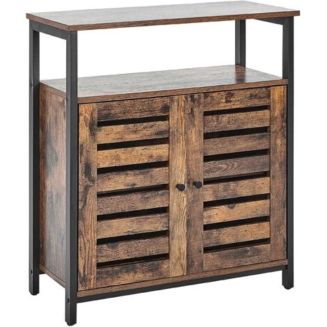 BELIANI Commode 2 Portes Effet Bois Foncé / Noir - Bois Foncé 1 BELIANI Commode 2 Portes Effet Bois Foncé / Noir - Bois Foncé