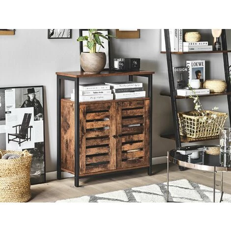 BELIANI Commode 2 Portes Effet Bois Foncé / Noir - Bois Foncé 2 BELIANI Commode 2 Portes Effet Bois Foncé / Noir - Bois Foncé – Image 2