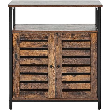 BELIANI Commode 2 Portes Effet Bois Foncé / Noir - Bois Foncé 4 BELIANI Commode 2 Portes Effet Bois Foncé / Noir - Bois Foncé – Image 4