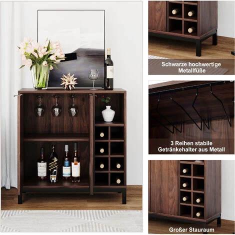 JN.SONGS Meuble De Rangement Buffet Avec Placards étagères Industriel Pour Couloir Cuisine, 86 X 90 X 36 Cm Noyer Noir 2 JN.SONGS Meuble De Rangement Buffet Avec Placards étagères Industriel Pour Couloir Cuisine, 86 X 90 X 36 Cm Noyer Noir – Image 2