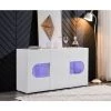 JN.SONGS Buffet Avec Lumières LED Meuble De Rangement Moderne Avec 3 Casiers Pour Salon Salle à Manger 150x81x40 Cm Blanc