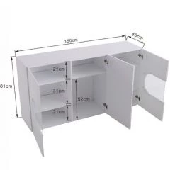 JN.SONGS Buffet Avec Lumières LED Meuble De Rangement Moderne Avec 3 Casiers Pour Salon Salle à Manger 150x81x40 Cm Blanc -Buffet et enfilade Soldes 50600145 3