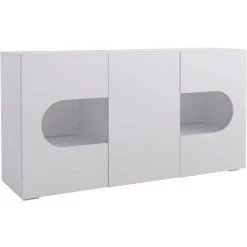 JN.SONGS Buffet Avec Lumières LED Meuble De Rangement Moderne Avec 3 Casiers Pour Salon Salle à Manger 150x81x40 Cm Blanc -Buffet et enfilade Soldes 50600145 4