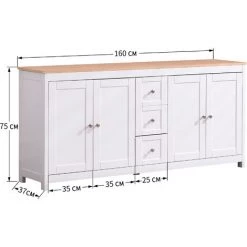 JN.SONGS Buffet Meuble De Rangement 4 Portes Et 3 Tiroirs Pour Salle à Manger Salon Cuisine 160x 37x75cm Blanc -Buffet et enfilade Soldes 50600227 2