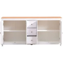 JN.SONGS Buffet Meuble De Rangement 4 Portes Et 3 Tiroirs Pour Salle à Manger Salon Cuisine 160x 37x75cm Blanc -Buffet et enfilade Soldes 50600227 3