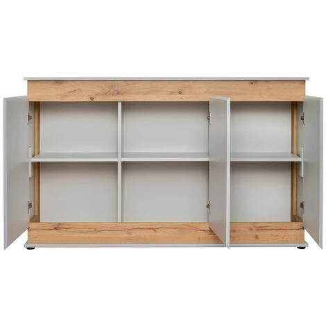 Paris Prix - Buffet 3 Portes Design "berlin" 150cm Gris & Naturel 2 Paris Prix - Buffet 3 Portes Design "berlin" 150cm Gris & Naturel – Image 2