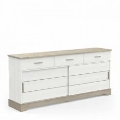 DEMEYERE Enfilade Cottage 2 Portes Coulissantes, 3 Tiroirs - Décor Chene Kronberg Et Mélaminé Blanc - L 200,2 X P 45 X H 89,3 Cm - Dem…