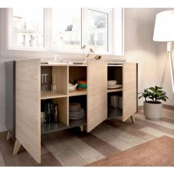 Buffet Meuble De Rangement 3 Portes Coloris Graphite/naturel - Longueur 155 X Hauteur 75 X Profondeur 43 Cm -PEGANE- 8 Buffet Meuble De Rangement 3 Portes Coloris Graphite/naturel - Longueur 155 X Hauteur 75 X Profondeur 43 Cm -PEGANE- -Buffet et enfilade Soldes 50697849 4