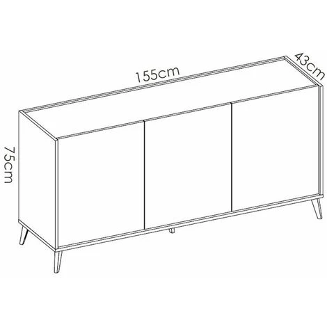 Buffet Meuble De Rangement 3 Portes Coloris Graphite/naturel - Longueur 155 X Hauteur 75 X Profondeur 43 Cm -PEGANE- 5 Buffet Meuble De Rangement 3 Portes Coloris Graphite/naturel - Longueur 155 X Hauteur 75 X Profondeur 43 Cm -PEGANE- – Image 5