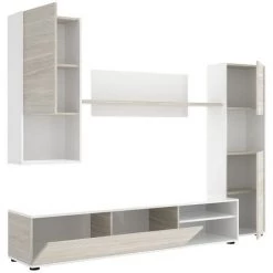 Ensemble Séjour De 4 éléments Coloris Blanc Brillant /Chêne Gris -PEGANE- -Buffet et enfilade Soldes 50697871 2