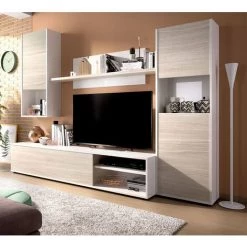 Ensemble Séjour De 4 éléments Coloris Blanc Brillant /Chêne Gris -PEGANE- -Buffet et enfilade Soldes 50697871 3