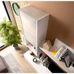 Ensemble Séjour De 4 éléments Coloris Blanc Brillant /Chêne Gris -PEGANE- -Buffet et enfilade Soldes 50697871 4