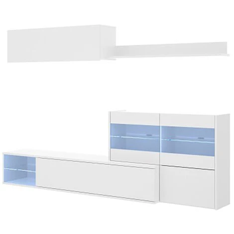 Ensemble Séjour De 4 éléments Coloris Blanc Brillant + Eclairage LED -PEGANE- 1 Ensemble Séjour De 4 éléments Coloris Blanc Brillant + Eclairage LED -PEGANE-