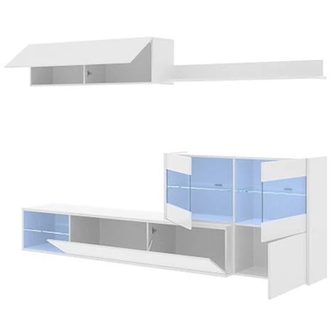 Ensemble Séjour De 4 éléments Coloris Blanc Brillant + Eclairage LED -PEGANE- 2 Ensemble Séjour De 4 éléments Coloris Blanc Brillant + Eclairage LED -PEGANE- – Image 2