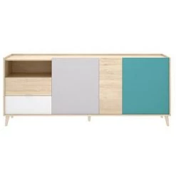 Buffet Meuble De Rangement Coloris Naturel Et émeraude - Longueur 180 X Hauteur 75 X Profondeur 43 Cm -PEGANE-