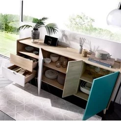 Buffet Meuble De Rangement Coloris Naturel Et émeraude - Longueur 180 X Hauteur 75 X Profondeur 43 Cm -PEGANE- -Buffet et enfilade Soldes 50697882 4