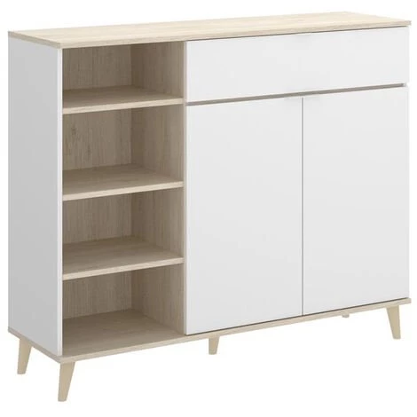Buffet Meuble De Cuisine Coloris Blanc/naturel - Longueur 119 X Profondeur 40 X Hauteur 102 Cm -PEGANE- 1 Buffet Meuble De Cuisine Coloris Blanc/naturel - Longueur 119 X Profondeur 40 X Hauteur 102 Cm -PEGANE-