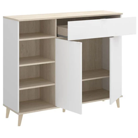 Buffet Meuble De Cuisine Coloris Blanc/naturel - Longueur 119 X Profondeur 40 X Hauteur 102 Cm -PEGANE- 2 Buffet Meuble De Cuisine Coloris Blanc/naturel - Longueur 119 X Profondeur 40 X Hauteur 102 Cm -PEGANE- – Image 2