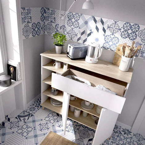 Buffet Meuble De Cuisine Coloris Blanc/naturel - Longueur 119 X Profondeur 40 X Hauteur 102 Cm -PEGANE- 4 Buffet Meuble De Cuisine Coloris Blanc/naturel - Longueur 119 X Profondeur 40 X Hauteur 102 Cm -PEGANE- – Image 4