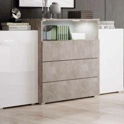 DECO IN PARIS Buffet Commodes 2 Portes 3 Tiroirs Gris Béton Blanc Avec LED - MARCEL - Blanc Gris 6 DECO IN PARIS Buffet Commodes 2 Portes 3 Tiroirs Gris Béton Blanc Avec LED - MARCEL - Blanc Gris -Buffet et enfilade Soldes 50701054 3