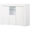 ORGANNICE Buffet LED Armoire De Rangement Armoire Latérale Avec 2 Portes, étagères Ouvertes, Tiroir, Grand Espace De Rangement, Armoire Sur Pied, Buffet Haut Avec éclairage LED, Cuisine, Salle à Manger, Salon, Blanc - Blanc