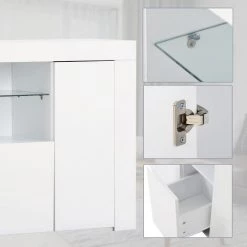 ORGANNICE Buffet LED Armoire De Rangement Armoire Latérale Avec 2 Portes, étagères Ouvertes, Tiroir, Grand Espace De Rangement, Armoire Sur Pied, Buffet Haut Avec éclairage LED, Cuisine, Salle à Manger, Salon, Blanc - Blanc -Buffet et enfilade Soldes 50702654 2