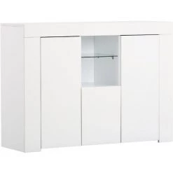 ORGANNICE Buffet LED Armoire De Rangement Armoire Latérale Avec 2 Portes, étagères Ouvertes, Tiroir, Grand Espace De Rangement, Armoire Sur Pied, Buffet Haut Avec éclairage LED, Cuisine, Salle à Manger, Salon, Blanc - Blanc -Buffet et enfilade Soldes 50702654 3