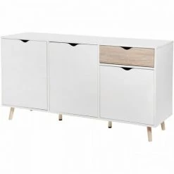 AUTRES Buffet - Aspect Bois - Style Scandinave - 3 Portes - ILDA - L 150 X P 40 X H 75 Cm