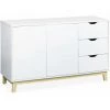 ALICE'S GARDEN Buffet De Rangement Blanc. Pieds Bois - Floki - Avec 3 Tiroirs. Buffet 2 Portes. 120x39.5x75 Cm - Blanc