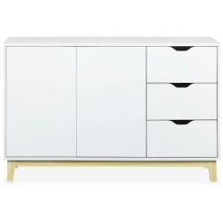 ALICE'S GARDEN Buffet De Rangement Blanc. Pieds Bois - Floki - Avec 3 Tiroirs. Buffet 2 Portes. 120x39.5x75 Cm - Blanc -Buffet et enfilade Soldes 50740852 2