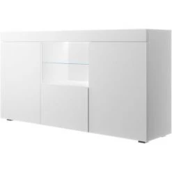DESIGN AMEUBLEMENT Buffet Bahut 3 Portes Avec LED | 150 X 80 X 40cm | Couleur Blanc Mate | Meuble De Rangement | Modèle NATOLIA - Blanc
